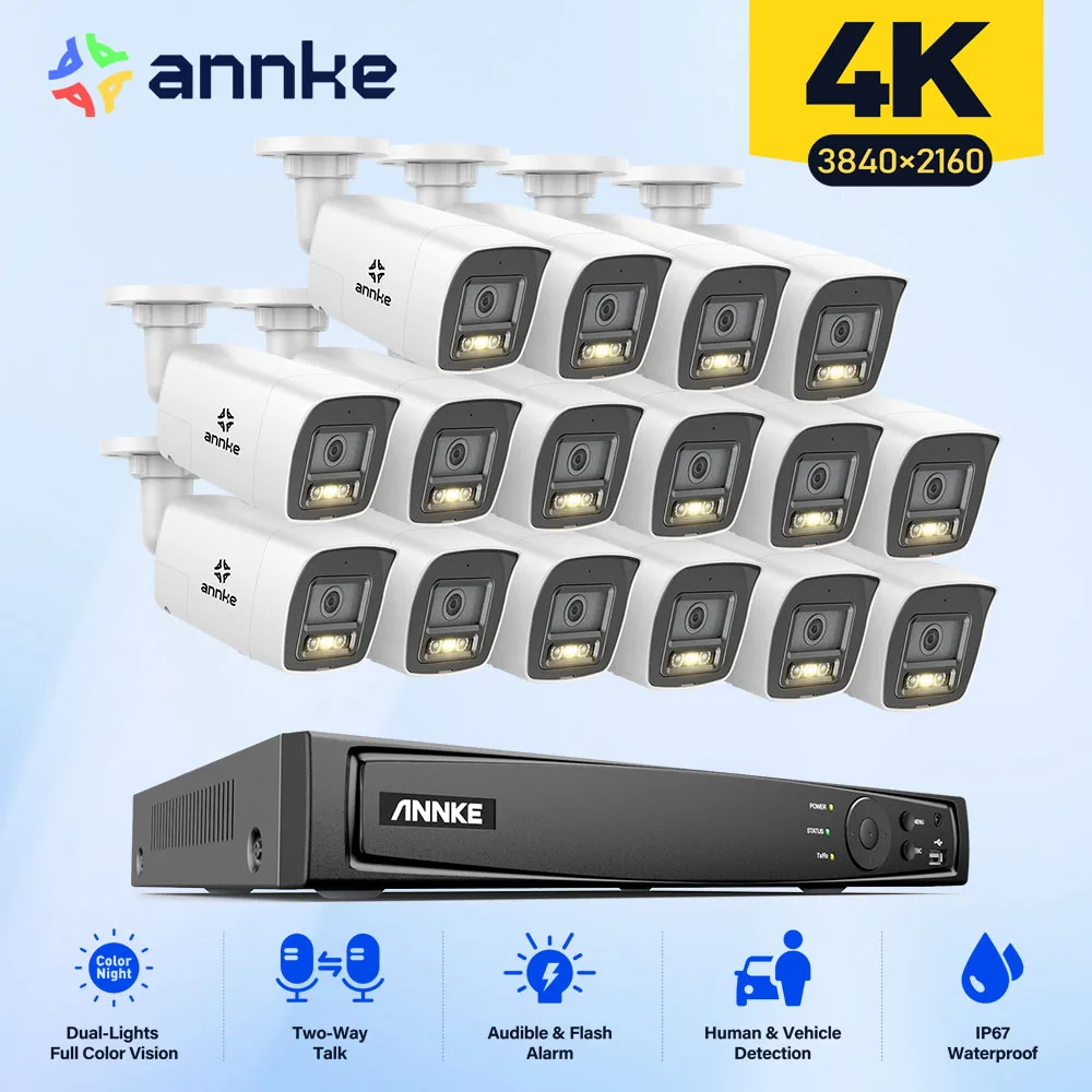 

ANNKE 16CH 8MP POE Security Camera System Two Way Audio 4K NVR Kit CCTV Outdoor 16PCS IP Camera H.265+ Video Surveillance Set