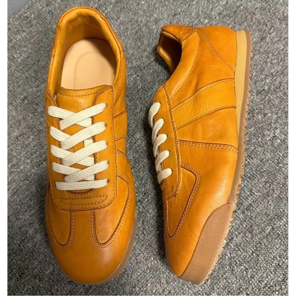 Handcrafted Tan Leather Classic Retro Sneakers – Superior Craftsmanship, Rugged Appeal