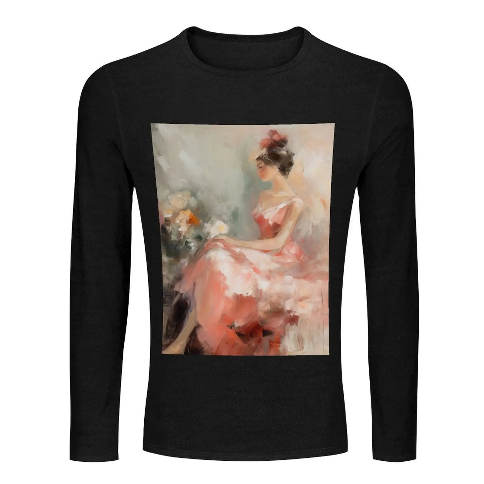 Coquette aesthetic vintage painting of a flamenco dancer Long T-Shirt custom t shirts mens white t shirts