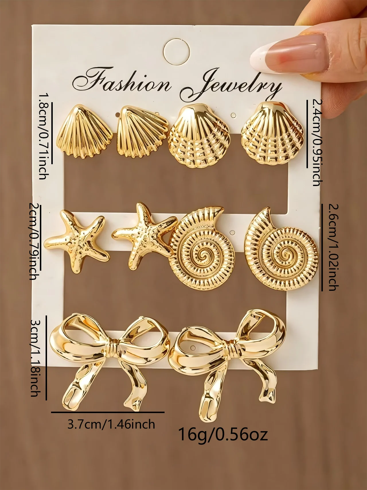 10pcs Fashionable Starfish, Shell, Seashell, Bow Earrings Set For Women, Suitable For Summer Travel And Vacation Wear