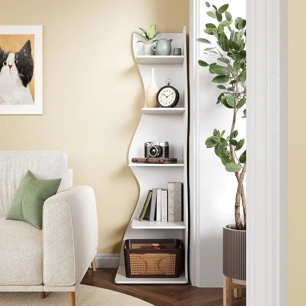 Zeitgenössisches 5-stufiges Eckregal, platzsparendes Wand-Bücherregal für die Inneneinrichtung