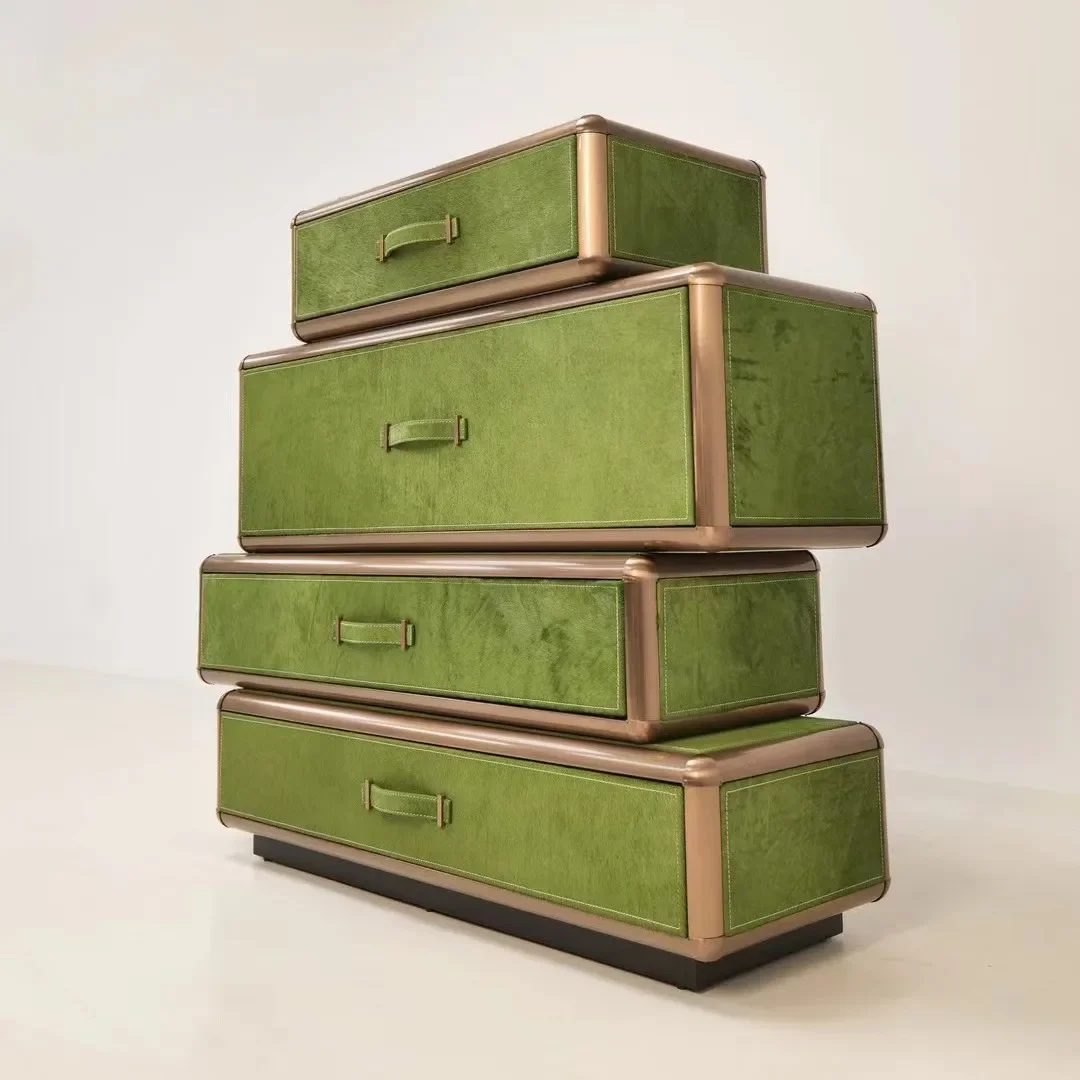 Italian light luxury horsehair fabric four chest cabinets, entrance cabinets, luxury bedroom side cabinets, lockers
