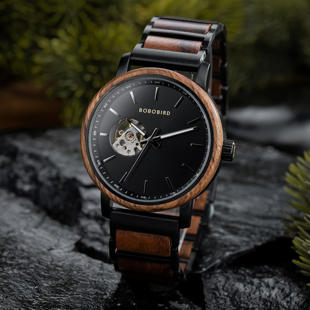 Mechanical Watch BOBO BIRD 2022 Classic Fashion Men's Automatic Wristwatch Tabby Wood Watches Customized Gift Box reloj hombre