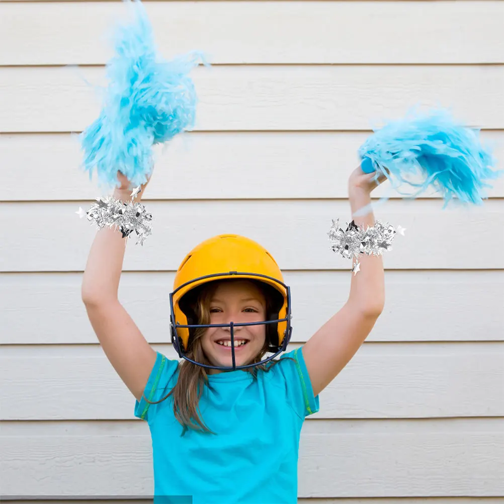 6Pcs Wrist Flowers Metallic Pom Pom Bracelets Kids Dance Accessories Cheerleading Party Spirit Gear