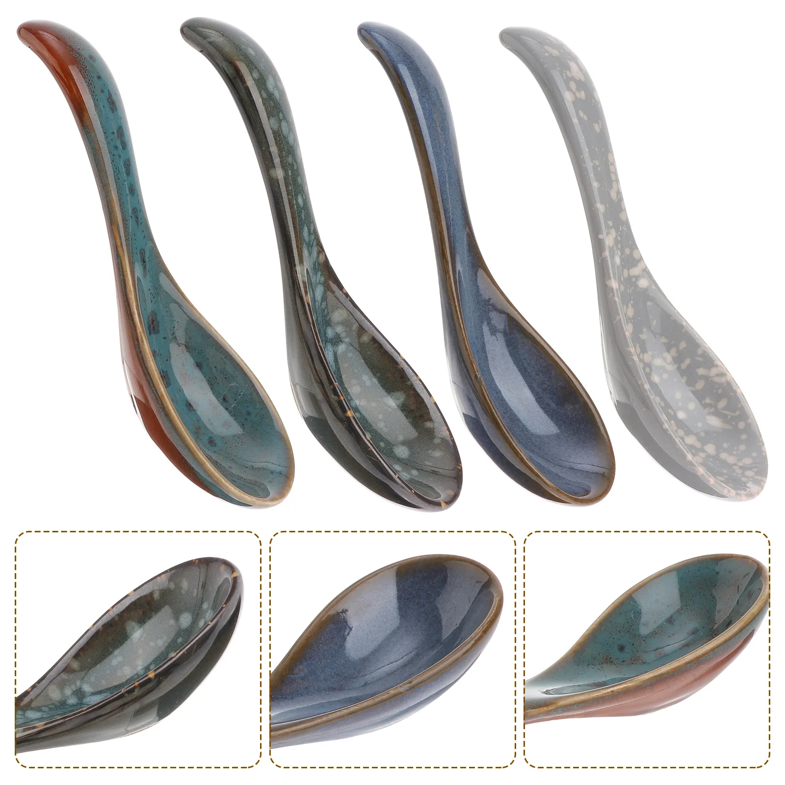 

4Pcs Ceramic Spoons Japanese Style Home Kitchen Rice Soup Spoons Multifunctional Comfortable Home Spoon Soup Spoon