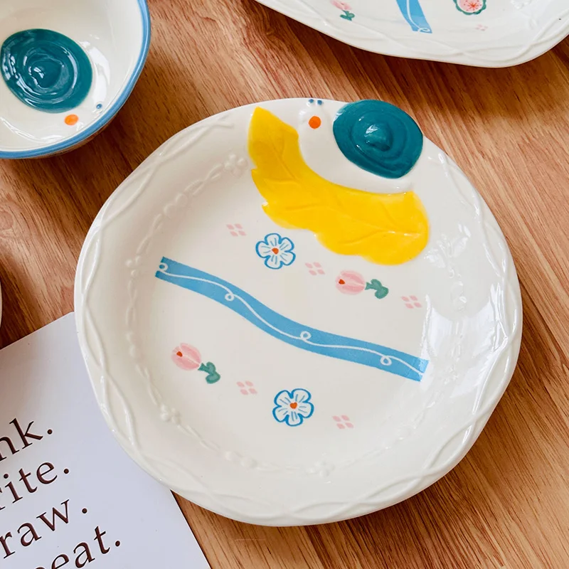 Korean Style Vegetable Plate Househole Underglaze Colored Ceramic Fruit Plate Fish Dish Vinger Dish Kitchen Tableware Set