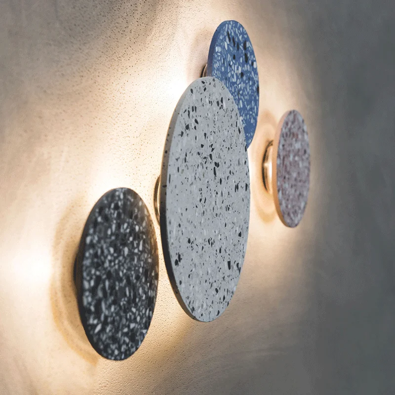 Modern Terrazzo Wall Lamp - Nordic Style Disc Shaped LED Sconce, Ceramic Bedroom Light, Living Room Decoration, Indoor Fixture