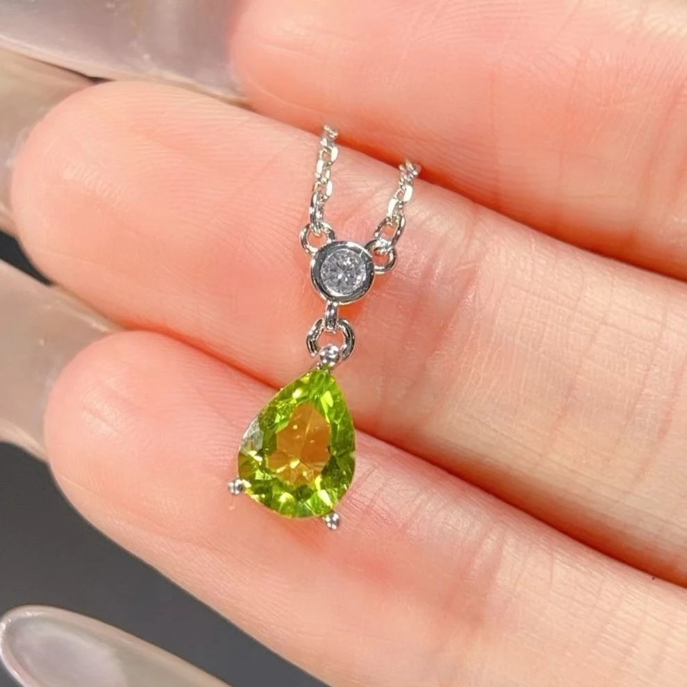925 Silver Gemstone Necklace 6x8mm Natural Peridot Charms with Certificate VVS Grade Genuine Peridot Pendant for Women