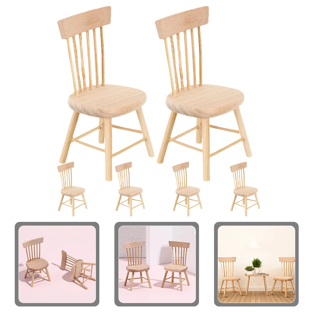 6 Pcs Miniature Wooden Chair Model Baby Reborn Furniture Ornament
