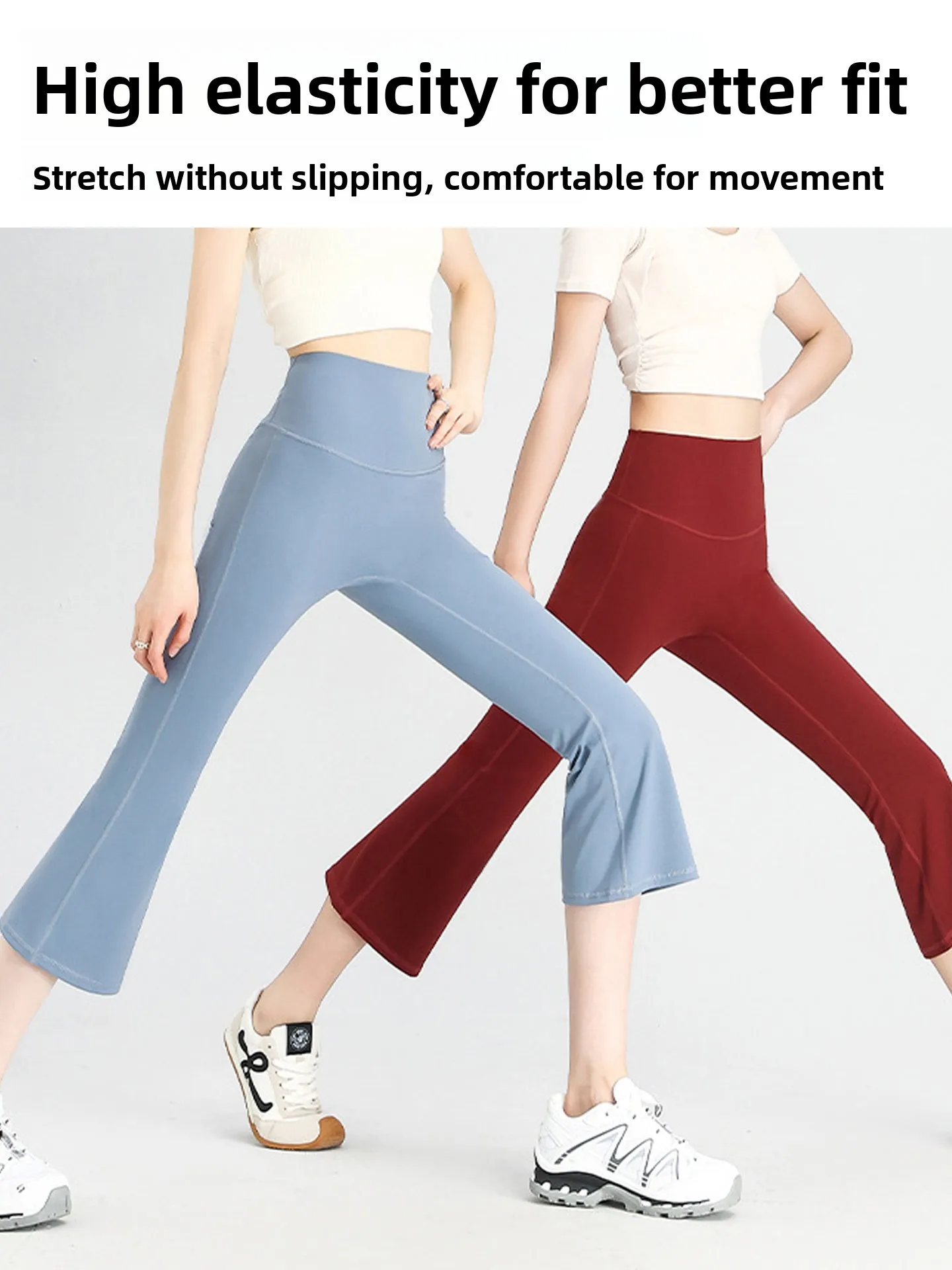 Pantalones de Yoga con campana de seda de hielo para mujer, pantalones deportivos finos de cintura alta, color rojo rosa, talla pequeña