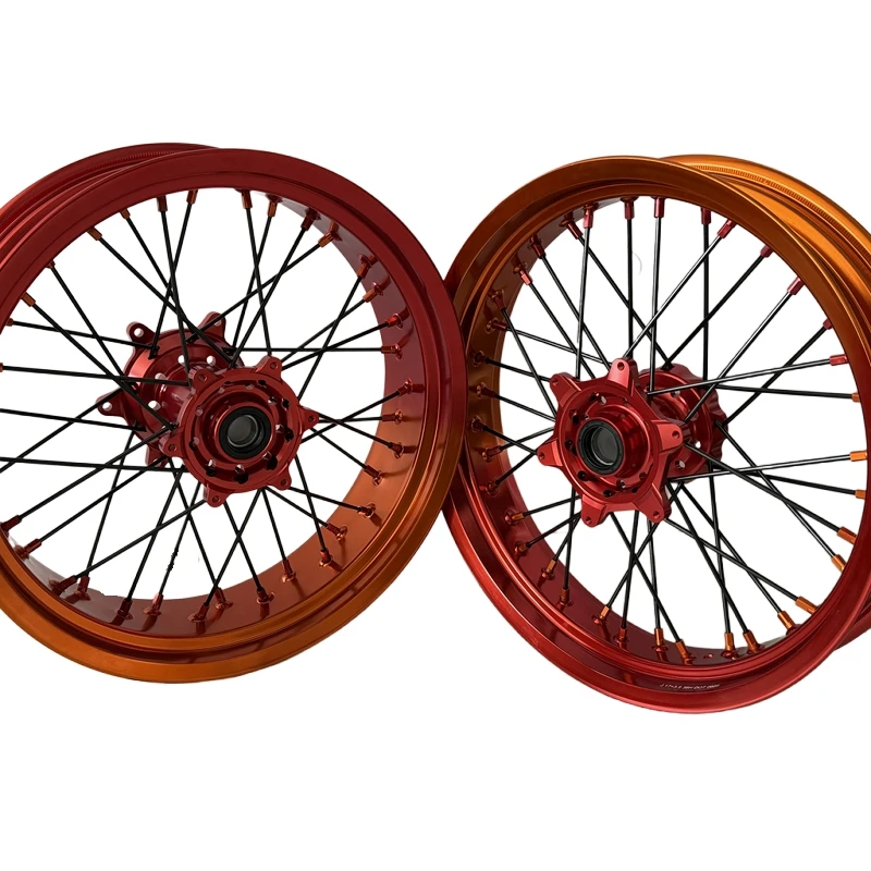 

Aluminum Alloy Black Rims With Orange Hubs And Black Spokes New Supermoto Wheel Set For Pit Bike Exc 2006