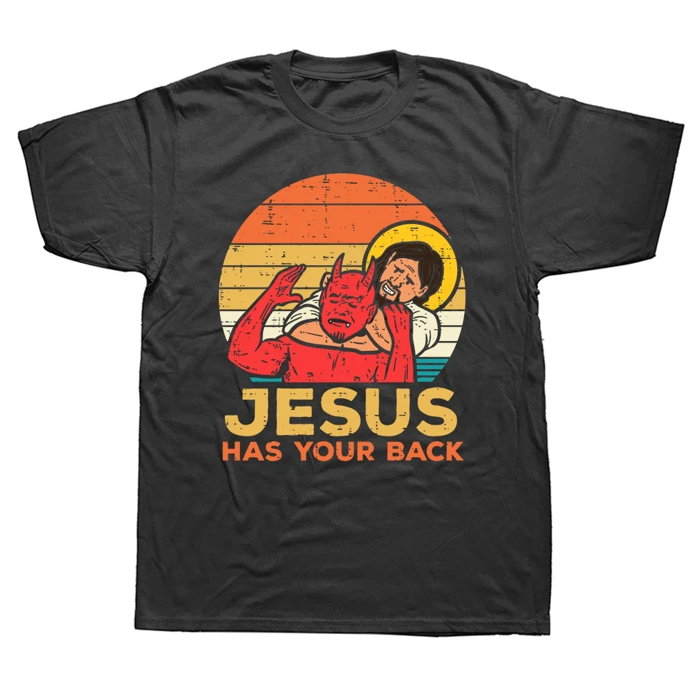 fashion manga Jesus Has Your Back Jiu Jitsu Retro Christian    men and Men Cotton Vintage Short Sleeve Tee Shirt Euro Size Tops