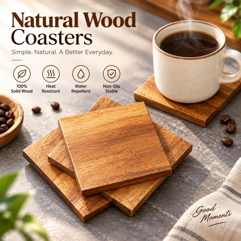Non-Slip Unfinished Wood Coasters Versatile Thickened Acacia Wood Cup Coaster Heat Insulation Smooth Surface Table Protector Mat