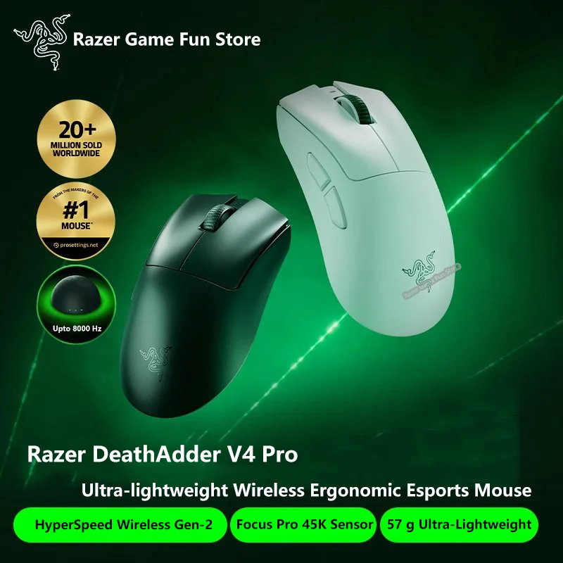 

New Original Razer DeathAdder V4 Pro Mouse Ultra-lightweight Wireless Ergonomic Esports 8KHz Mice Focus Pro 45K Optical Sensor