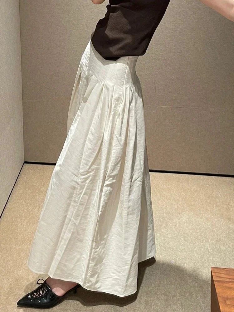 

2025 Summer Vintage High Waist Skirt Fashion Korean Female Autumn Pleated A-line Skirt Lady Office Maxi Skirts Women