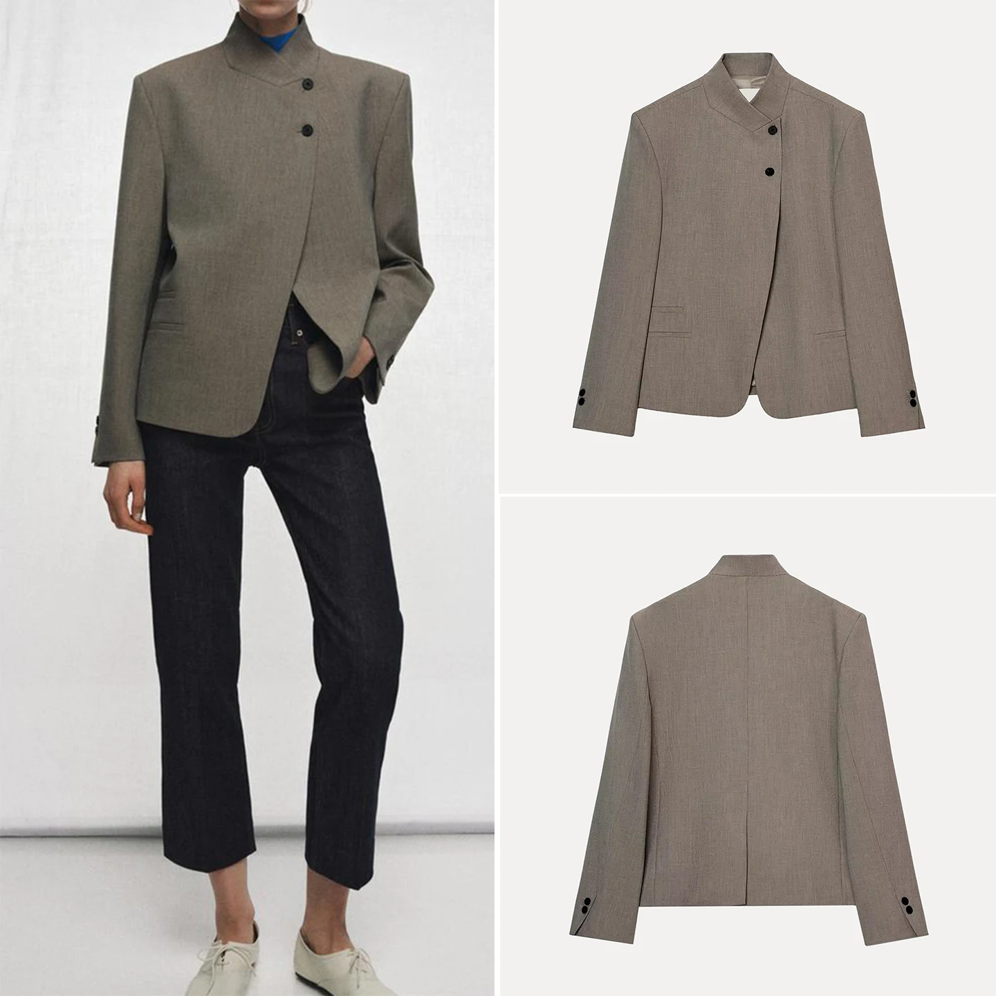 

Модный женский пиджак с высоким воротником, весна 2026, универсальный, повседневный, приталенный крой, с длинными рукавами