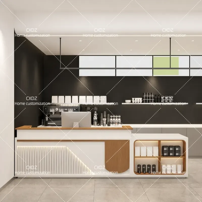 Simple modern milk tea fruit shop checkout page dessert shop cafe water bar company front desk customization