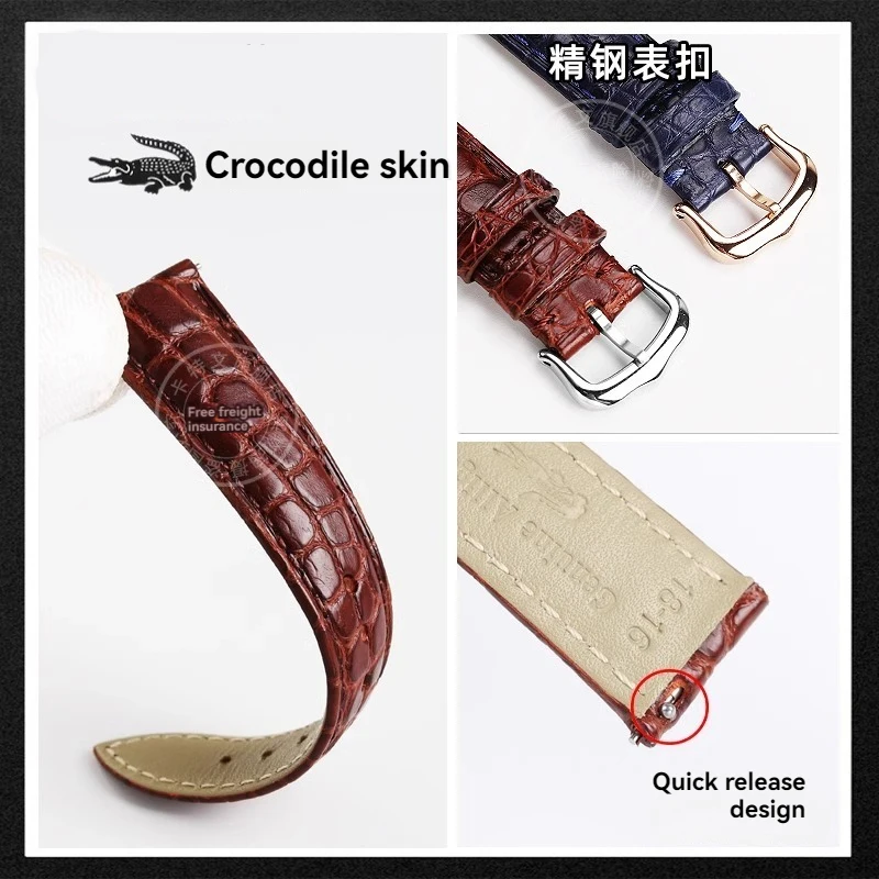 Black Blue Brown Crocodile Skin Watch Strap For CARTIER Tank Must Solo CLÉ DE 16mm17mm 18mm 19mm 20mm Alligator Skin Watch band #4