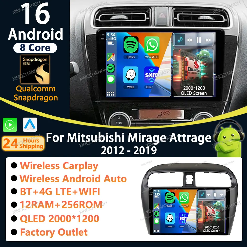 Radio para Auto Android 16 con Carplay para Mitsubishi Mirage Attrage 2012 2018 2019 Space Star 2014, Accesorios de Audio, Unidad Principal 2 DIN
