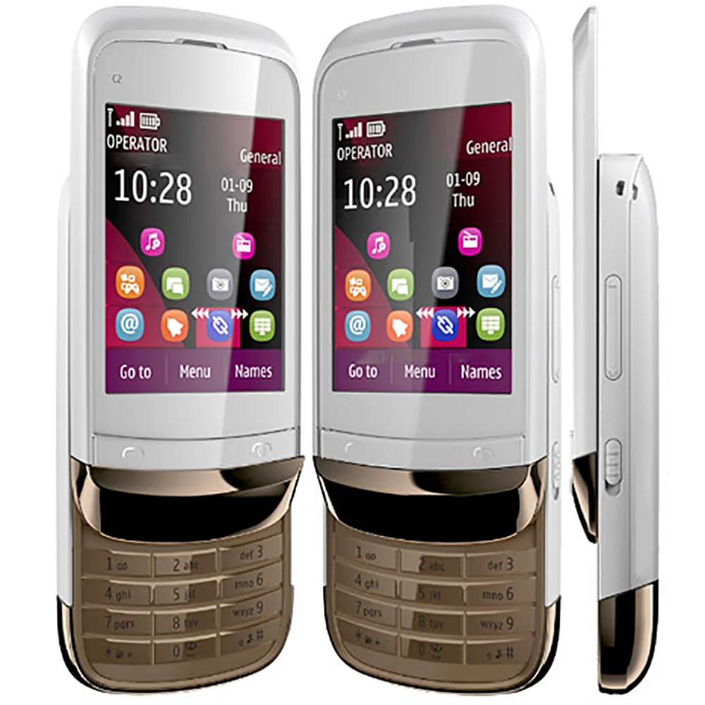 Original C2-02 Slider GSM 2G Mobiltelefon 2,6" 2MP entsperrtes Mobiltelefon, hergestellt in Finnland auf 2011. Nur englische Tastatur.