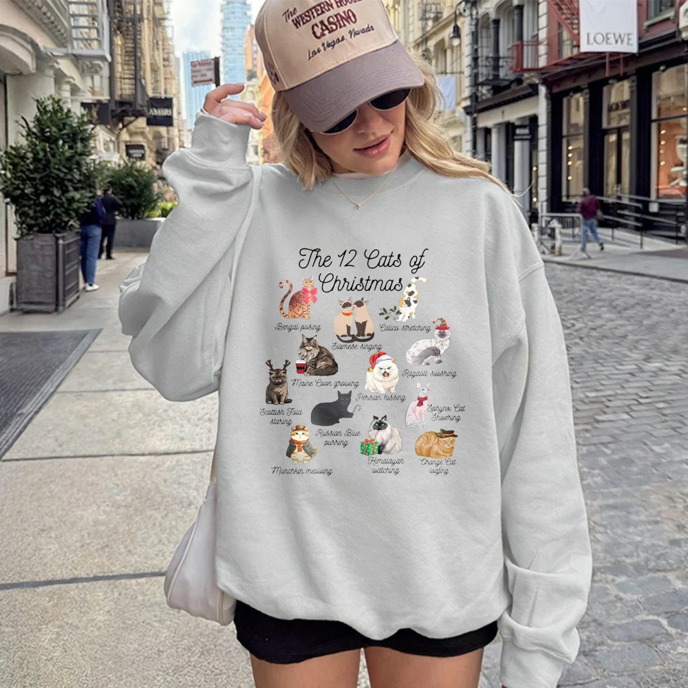 The 12 Cats of Christmas Sweatshirt Cute Christmas Cats Shirt Christmas Cat Mom Pullovers Pet Lover Sweater Unisex Xmas Hoodie