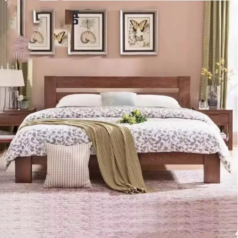 

European Queen Platform Bed Nordic Elegant Unique Luxury Bedroom Frame Bed Bases Modern Solid Wood Cama Matrimonio Furniture