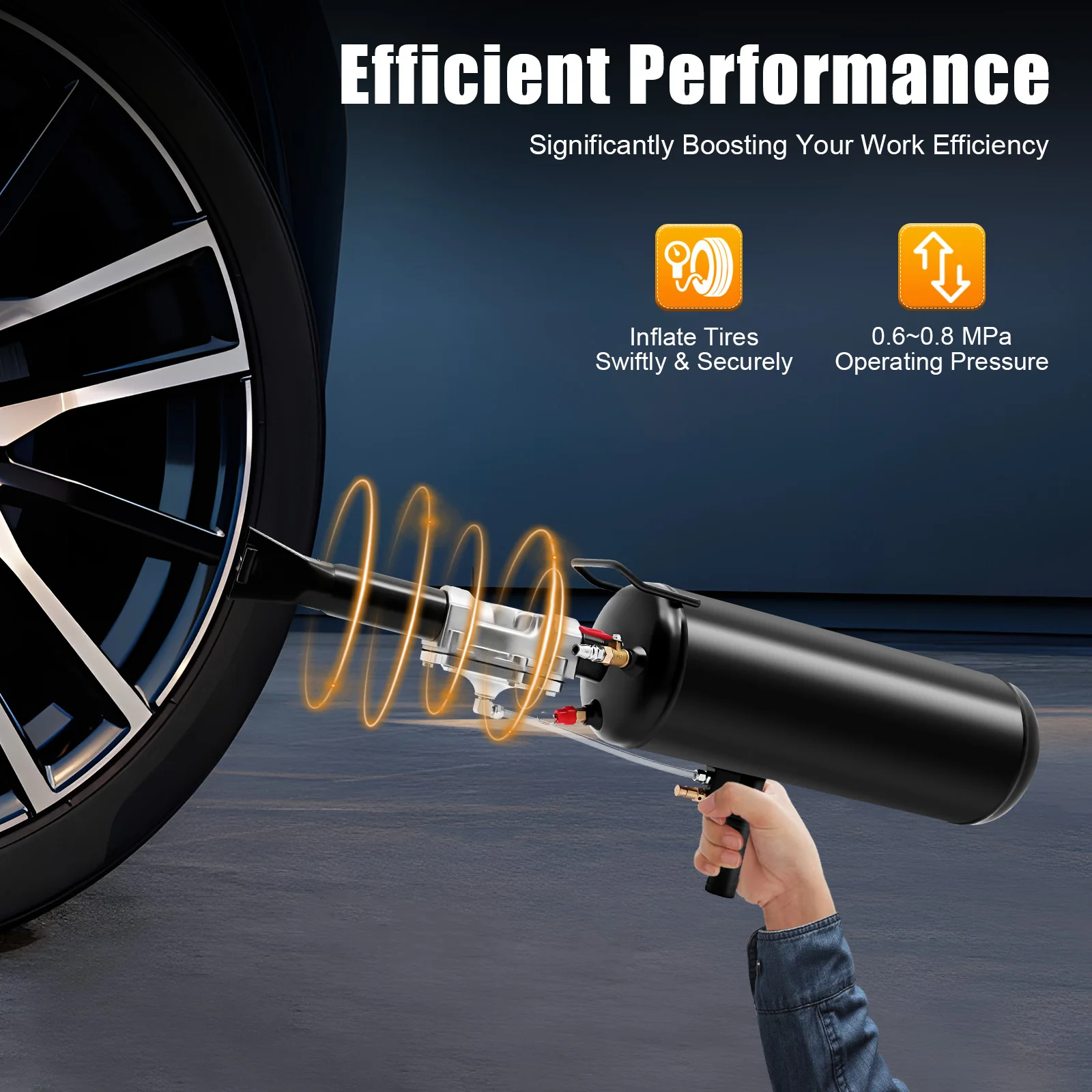 8L Tire Inflator Tool Steel For Cars Motorcycles Electric Cars Build To Last Safety Guarantee Anti-vibration Gauge Black