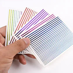 1Pcs Nail Art Line Design Self Adhesive Sticker Gold/Silver Aurora Colorful Laser Fluorescent Stright Stripe Decoration Decals