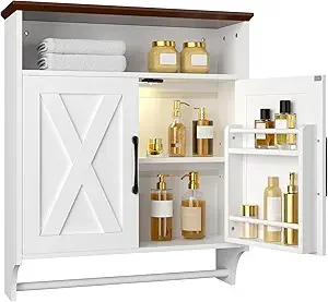 

Bathroom Wall Cabinet with Motion Sensor , armhouse Medicine Cabiwith Open and Hidden Storage Space, Wall Mounted Stora