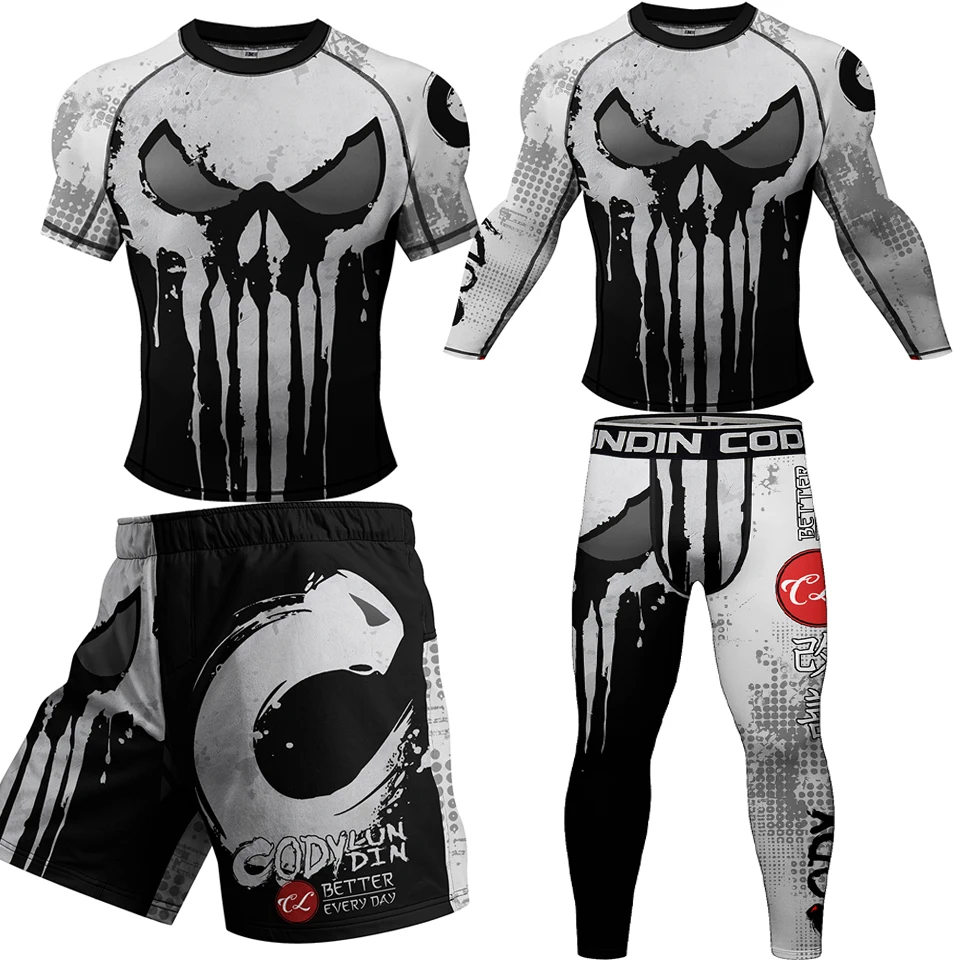 Rashguard MMA ubrania T-shirt mężczyźni Fitness druga skóra kompresja koszulki fitness zestawy legginsy gimnastyczne trening bieganie garnitury