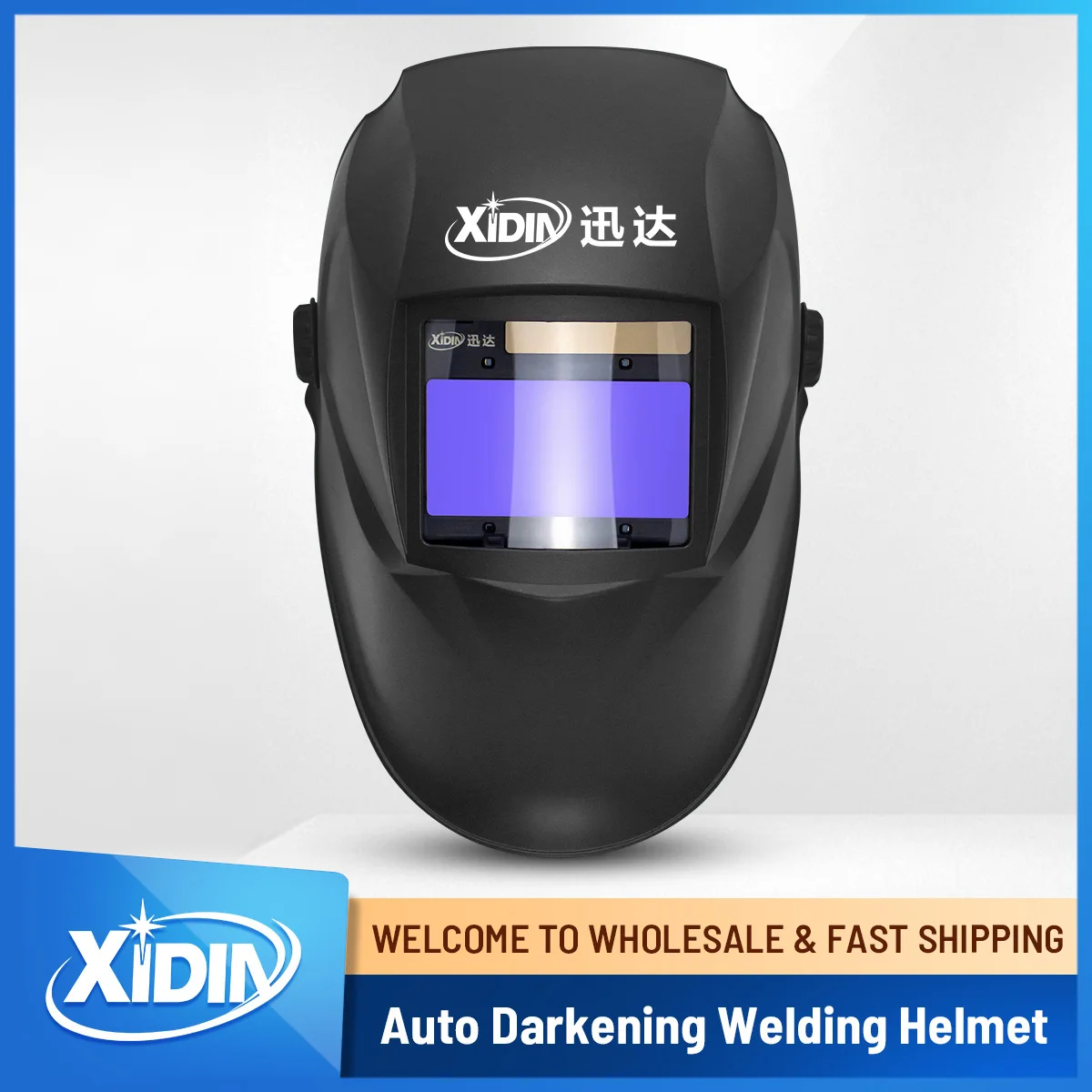 Welding Helmet Auto Darkening with LED Light Replacement Cover Lens Large View True Color Welding Hood | A7-BLACK-716D-TD