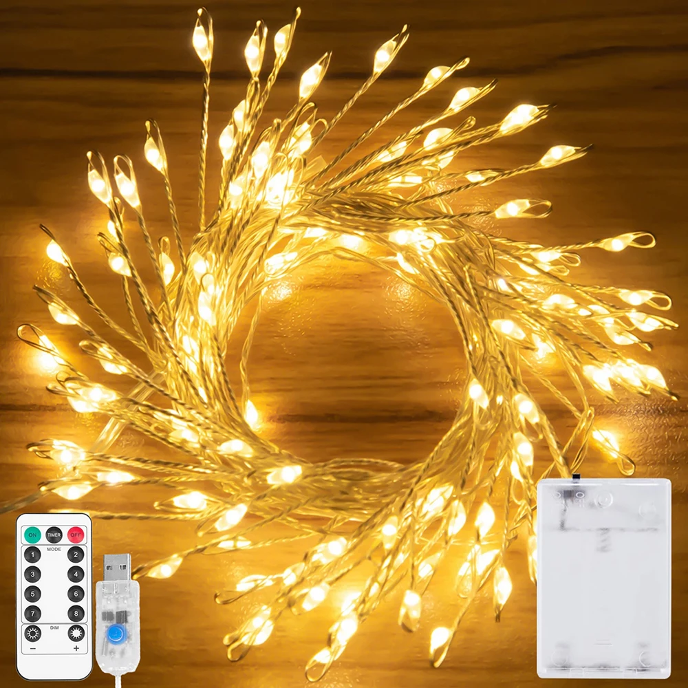USB Battery Power LED String Light 13key Remote Control Firecracker Weaving Fairy Lights for Bedroom Wedding Christmas Decor 5V