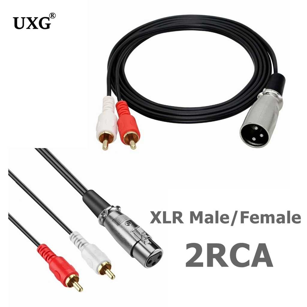 Audio RCA Cable Male to 2 XLR 3 Pin Male Female Cannon Amplifier Mixing Plug AV Cable Dual XLR to Dual RCA Cable 1.5M/3M/5M