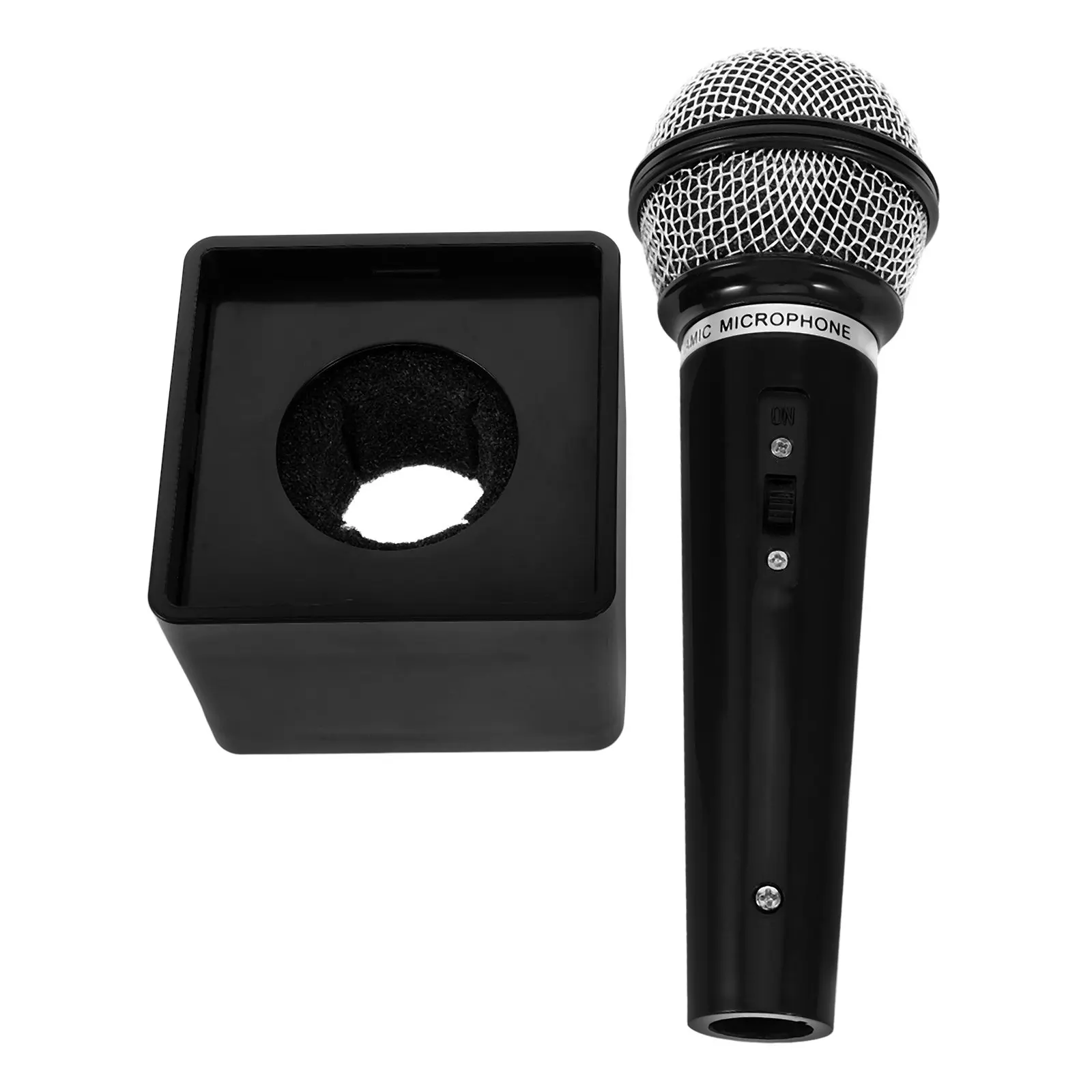 

Durable Plastic Simulation Microphone Fake Mic Prop for Cosplay Party Stage Pretend Microphone and Stand