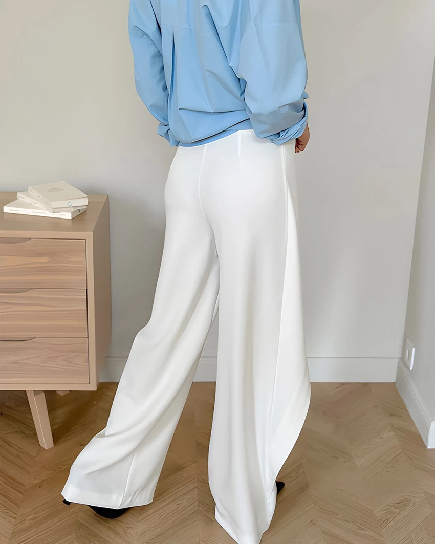 Designer White Wide Leg Pants Women Elegant Asymmetric High Waist Draped Trousers French Office Lady Loose Slacks Blusas 2026