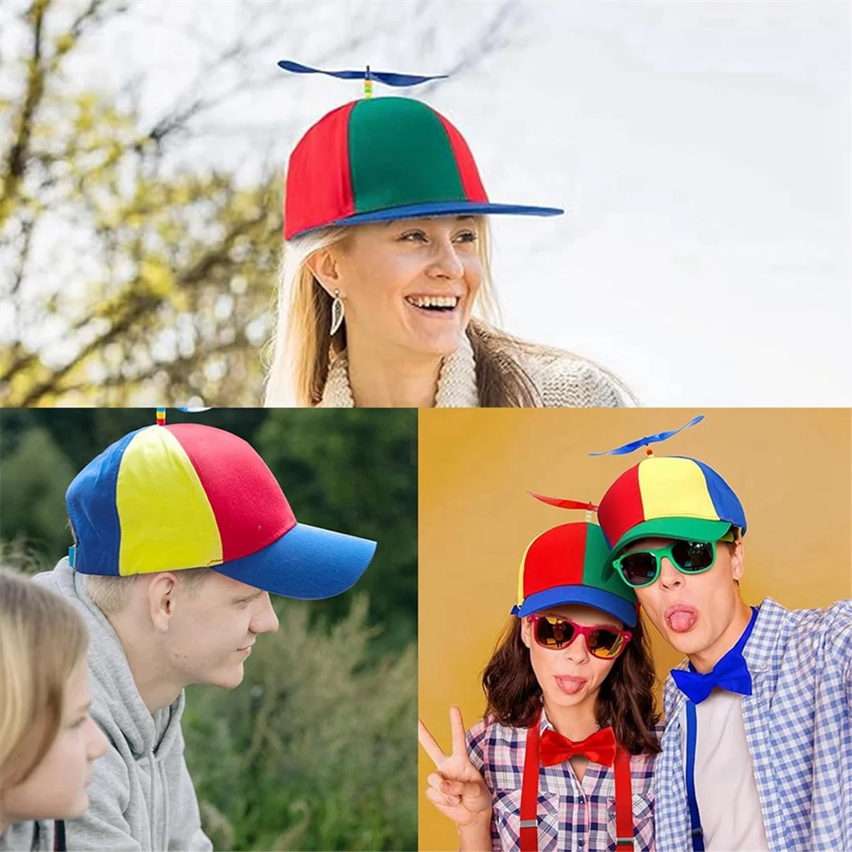 Sombrero de hélice para adultos, sombrero de hélice colorido, sombrero de helicóptero con hélice, sombrero de protección solar de verano