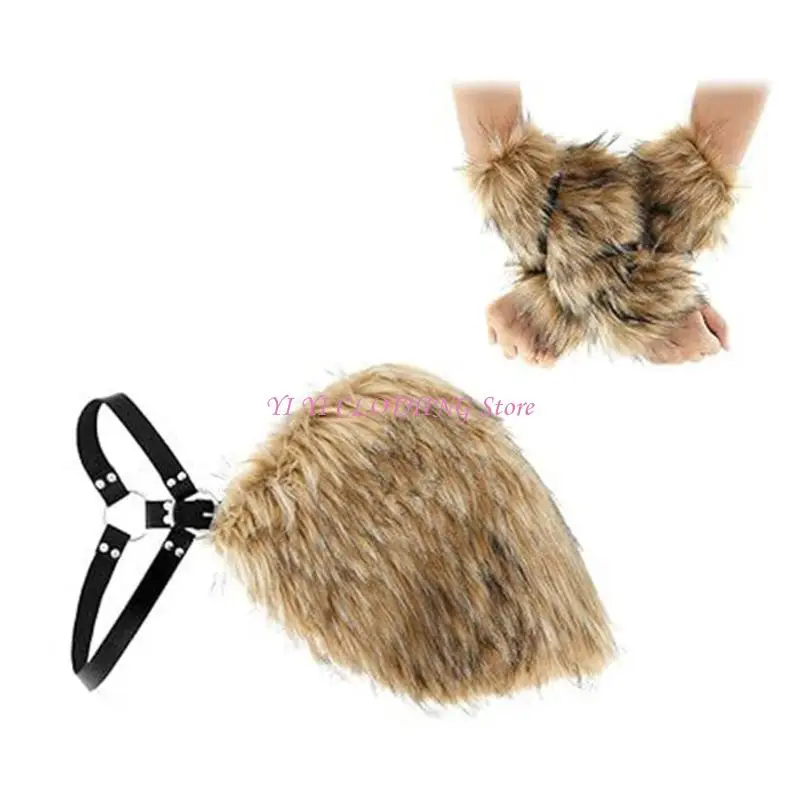 N5KF Halloween Mens Costume Cape مع فراء الاصطناعي القابل للإزالة #2