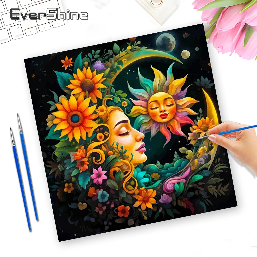 

Набор для рисования по номерам Evershine: Подсолнухи, без рамки, раскраска по номерам, портрет девушки, рисование луной и солнцем, уникальный подарок