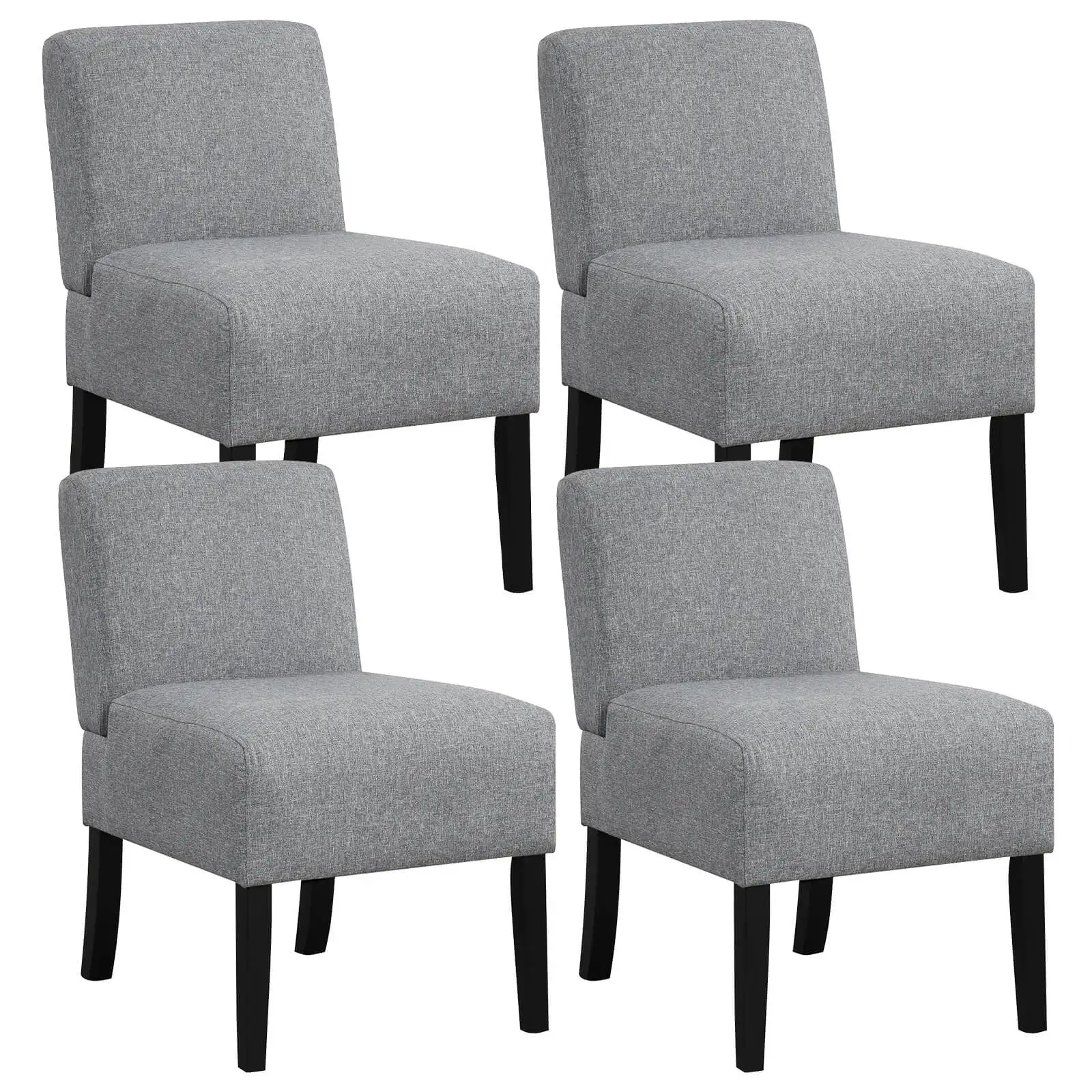 4PCS Armless Accent Chair with Rubber Wood Legs Modern Vanity Chair for Bedroom