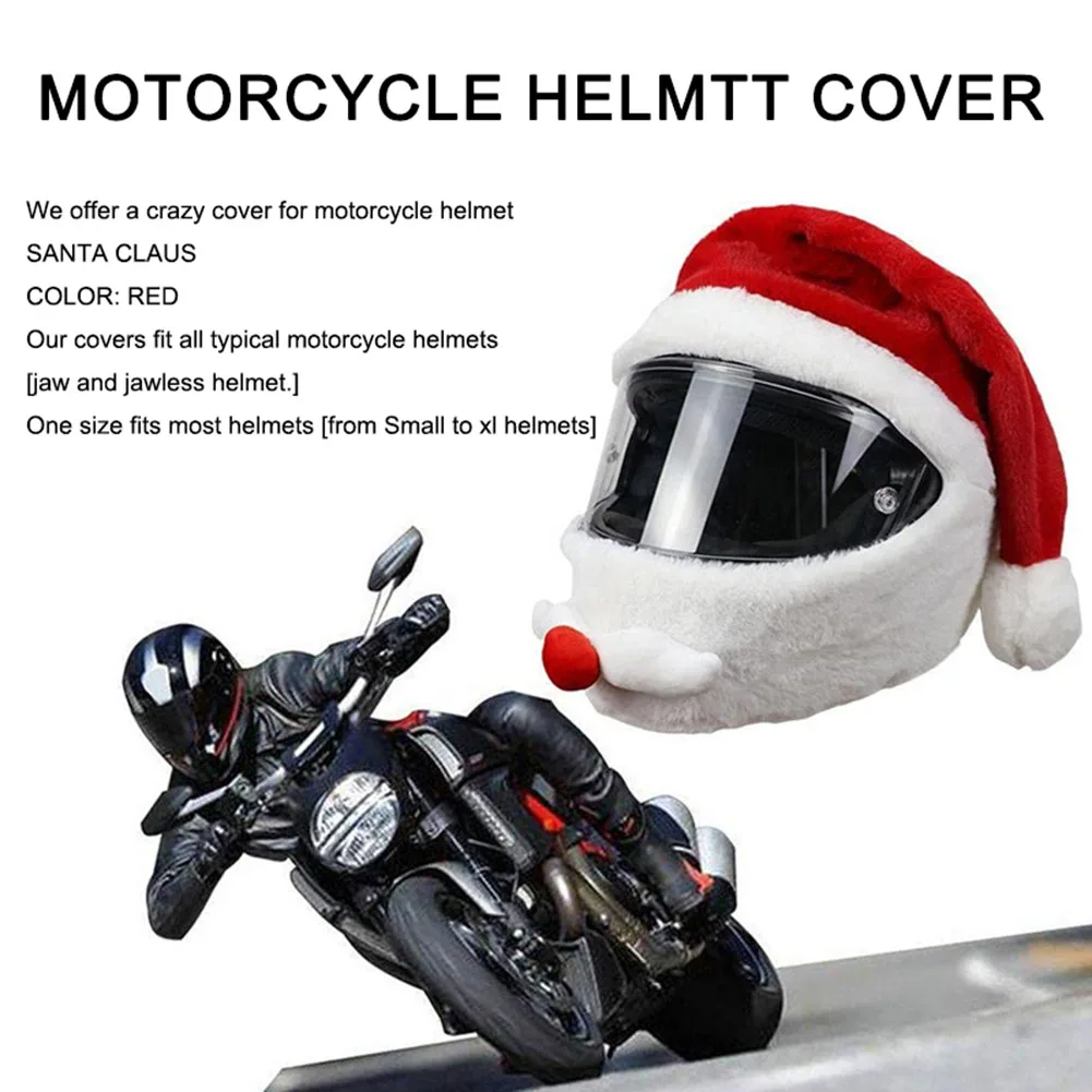 Christmas Helmet Cover Elastic Motorcycle Santa Claus Funny Cover Plush Helmet Full Face Cover for Outdoor Party Xmas
