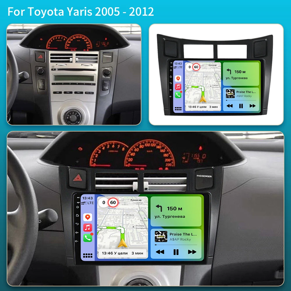 For Toyota Yaris Vitz Platz 2005 - 2012 Car Radio Android 16 Multimedia Player 5G GPS Navigation Carplay QLED Screen Auto Stereo