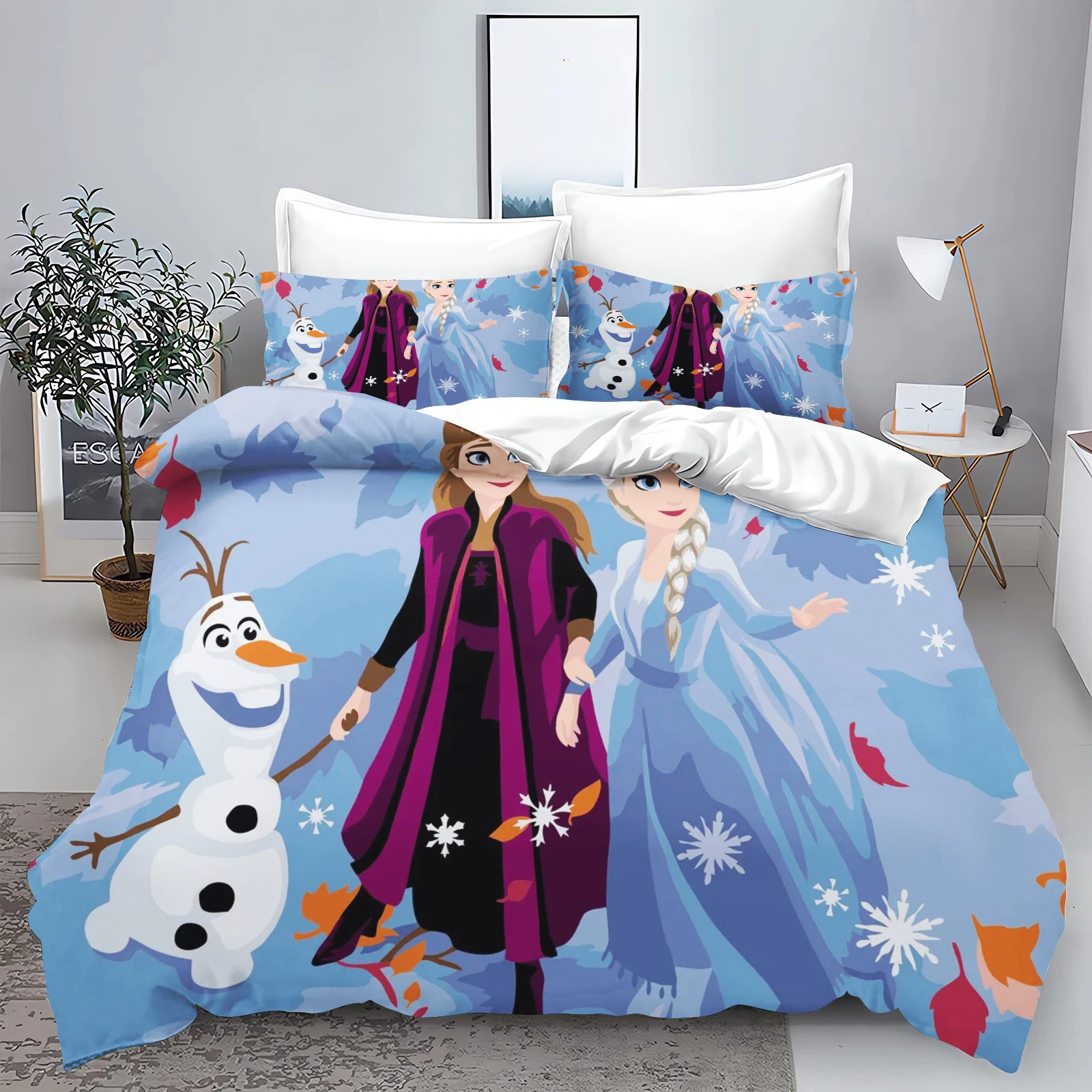 Frozen Princess Elsa Bedroom 3-Piece Set  Duvet Cover Set Bedding 3D Children'S Bedding  Comforter Sets  Queen Twin Home Anime