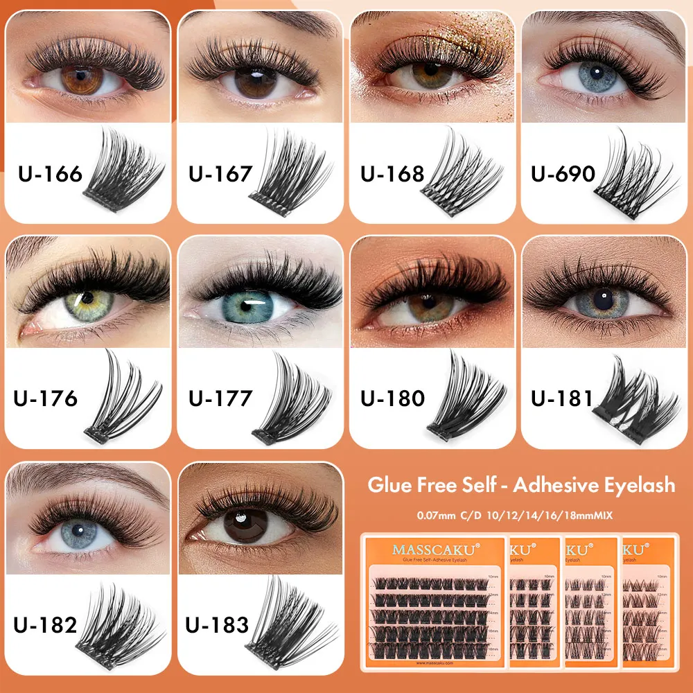 MASSCAKU Self-adhesive Eyelash Cluster Idol Single Cluster Eyelash Extension NO Glue Needed Individual Lashes Makeup Tools