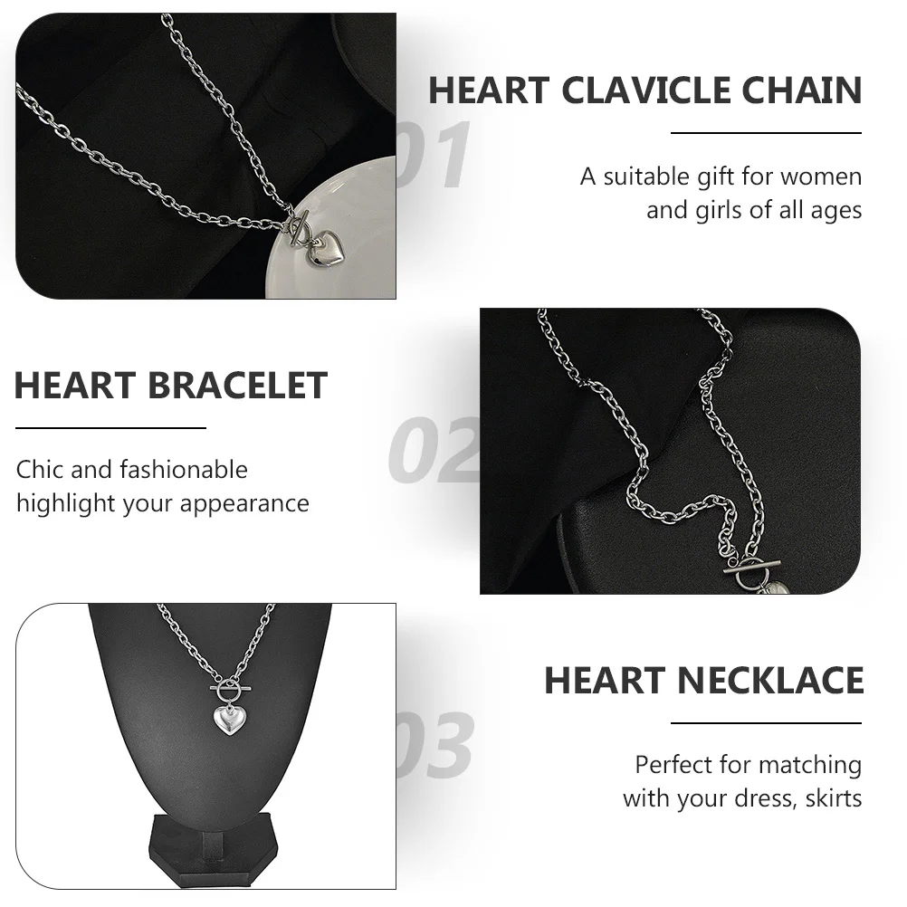 

1Set Heart Clavicle Chain Bracelet Set Stylish Skin-Friendly Heart Pendant Necklace Punk Wrist Chain Jewelry for Daily Wear