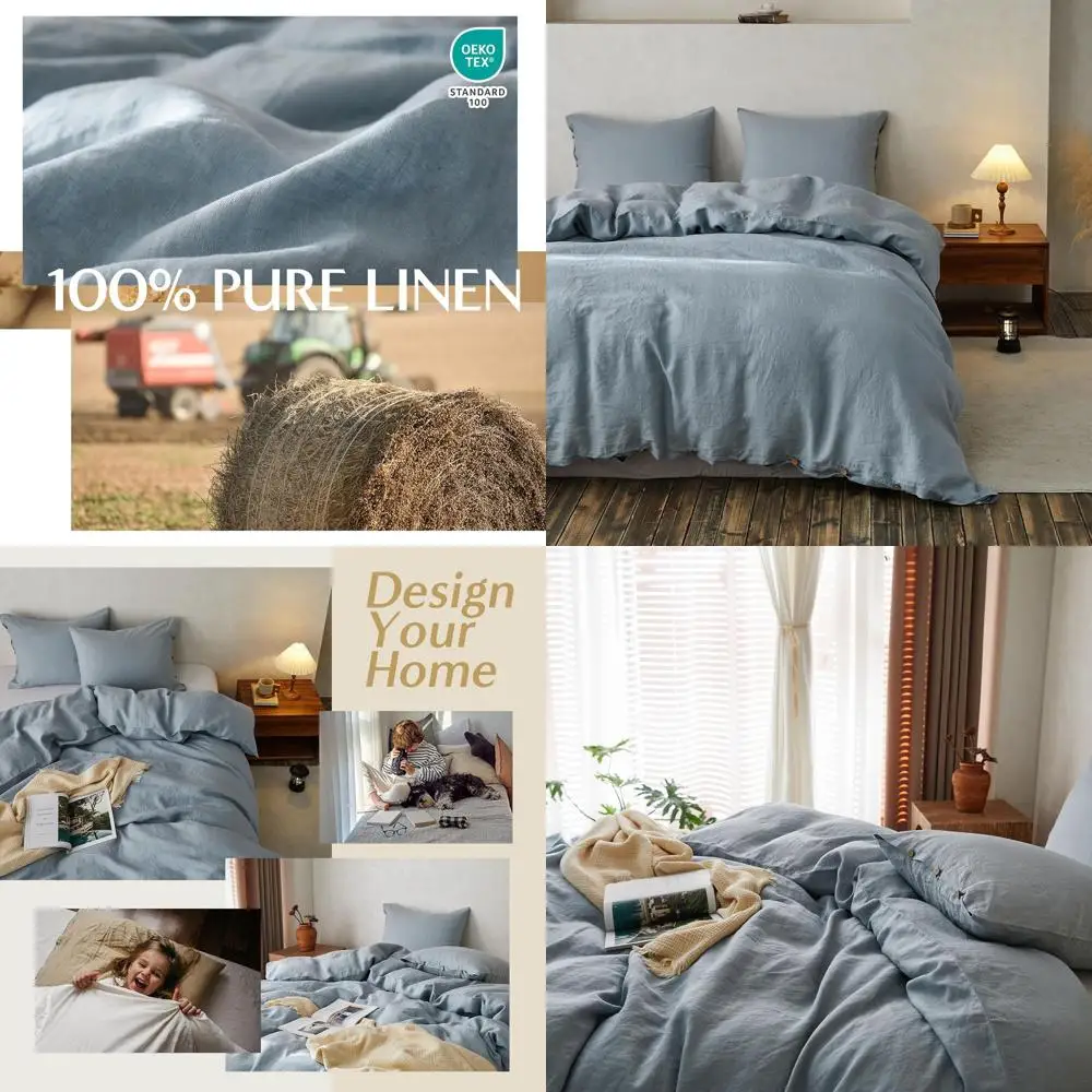 

Бельгийский льняной комплект пододеяльников — состоящий из двух предметов, двойной размер, пыльно-синий, с кокосовыми пуговицами