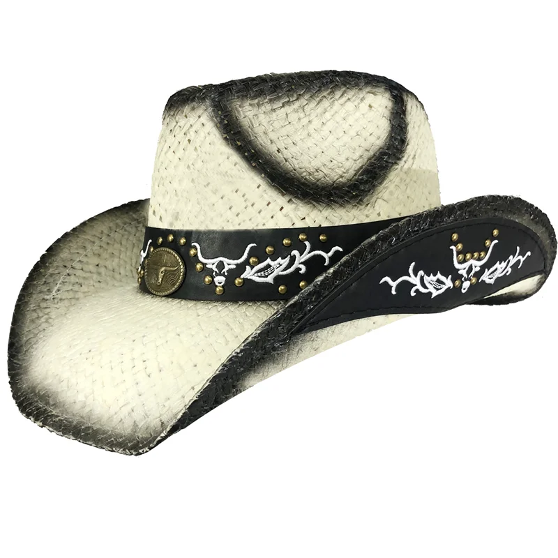 Western Style Straw Hats for Men Women Summer Beach Sun Hat Vintage Curled Edge Cowgirl Jazz Hat Sombrero Hombre