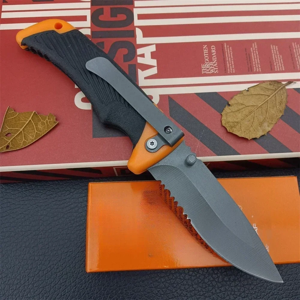 Military GB Serrated Blade Folding Knife 8Cr13Mov Steel Orange Rubber Handle Outdoor Hunting Portable Camping Survival EDC Tool