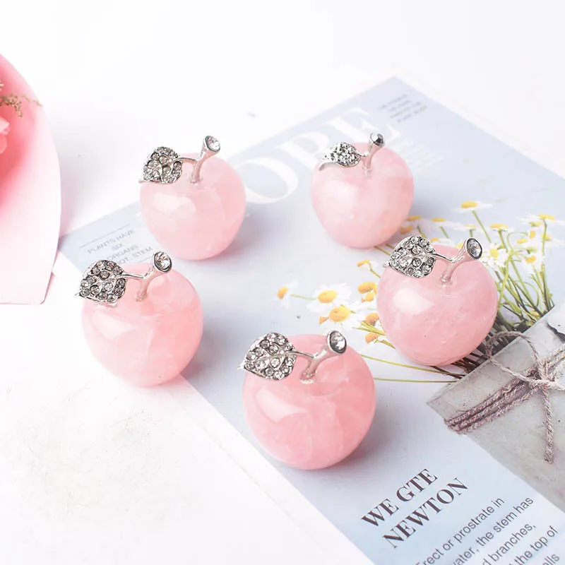 Natural Crystal Rose Quartz Powder Pink Apple Home Decor Valentine\'s Day/Christmas present DIY gift Polished Healing Stone