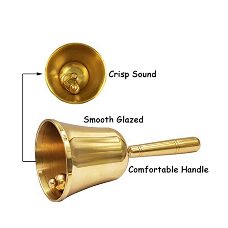 Super Loud Hand Barking Bell Solid Brass Dinner Bell Service Bell Pet Training Bell Jingle Bell, Gold