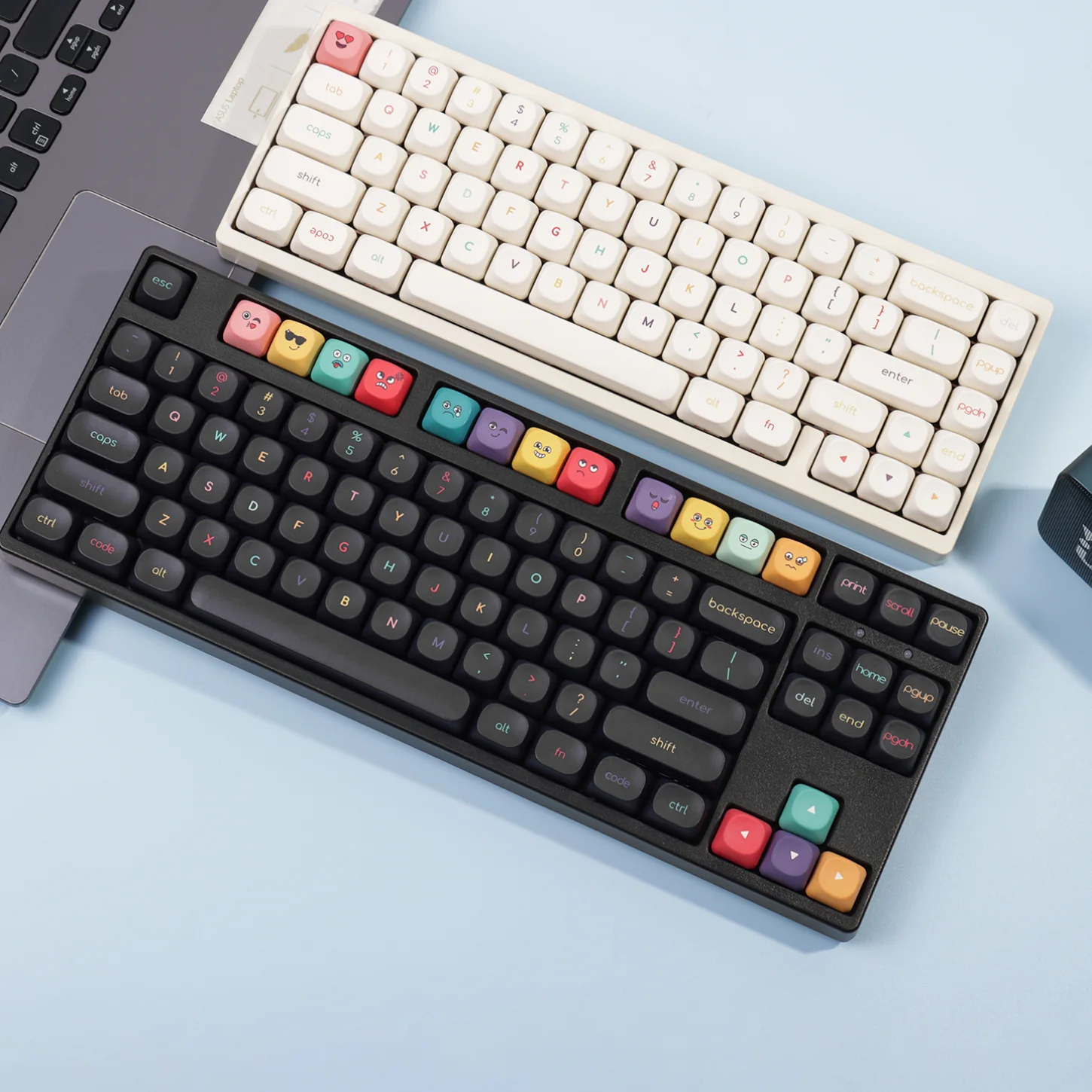 Cartoon, Colored Emoji MOA Keycaps PBT 130 Keys, Customized for 60/84/98/108 Mechanical Keyboards